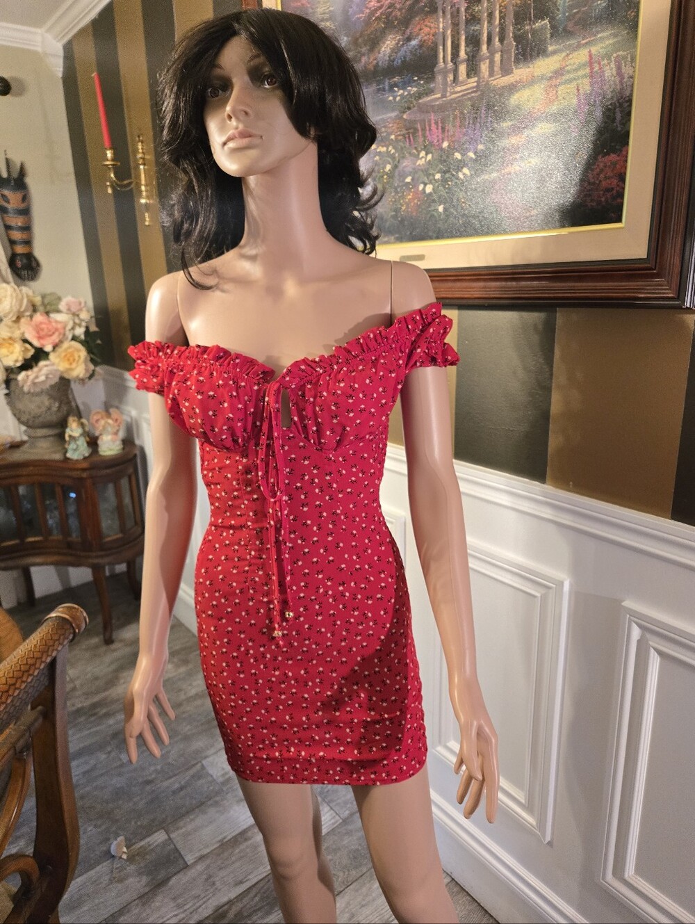 Beginning Boutique Red Off-the-Shoulder Floral Tie-Front Mini Dress